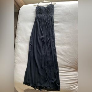 Strapless black chiffon bridesmaid dress